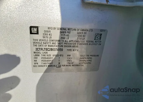 2011 GMC Terrain Sle z USA, uszkodzony, nr VIN 2CTFLTEC2B6374159